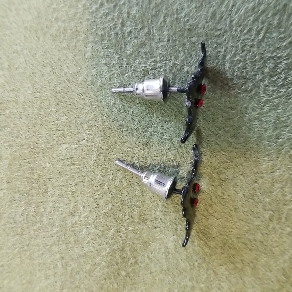 Tiny Black Enamel Bat Earrings - Picture 2 of 4